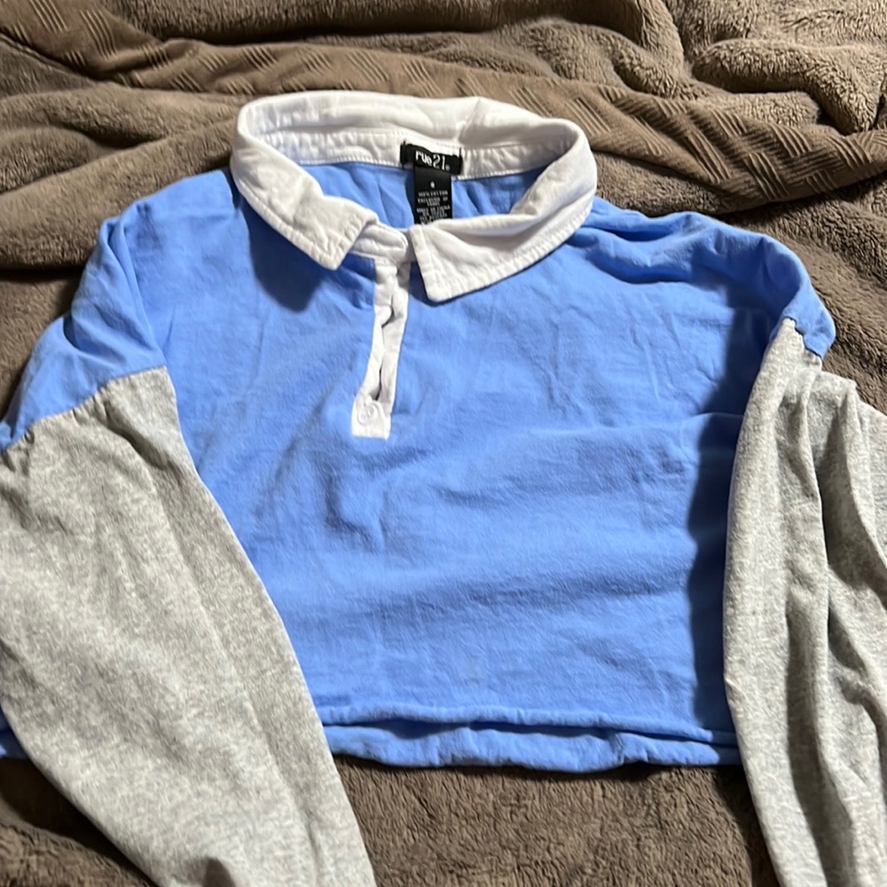 Blue/gray bottom collar crop top from rue21